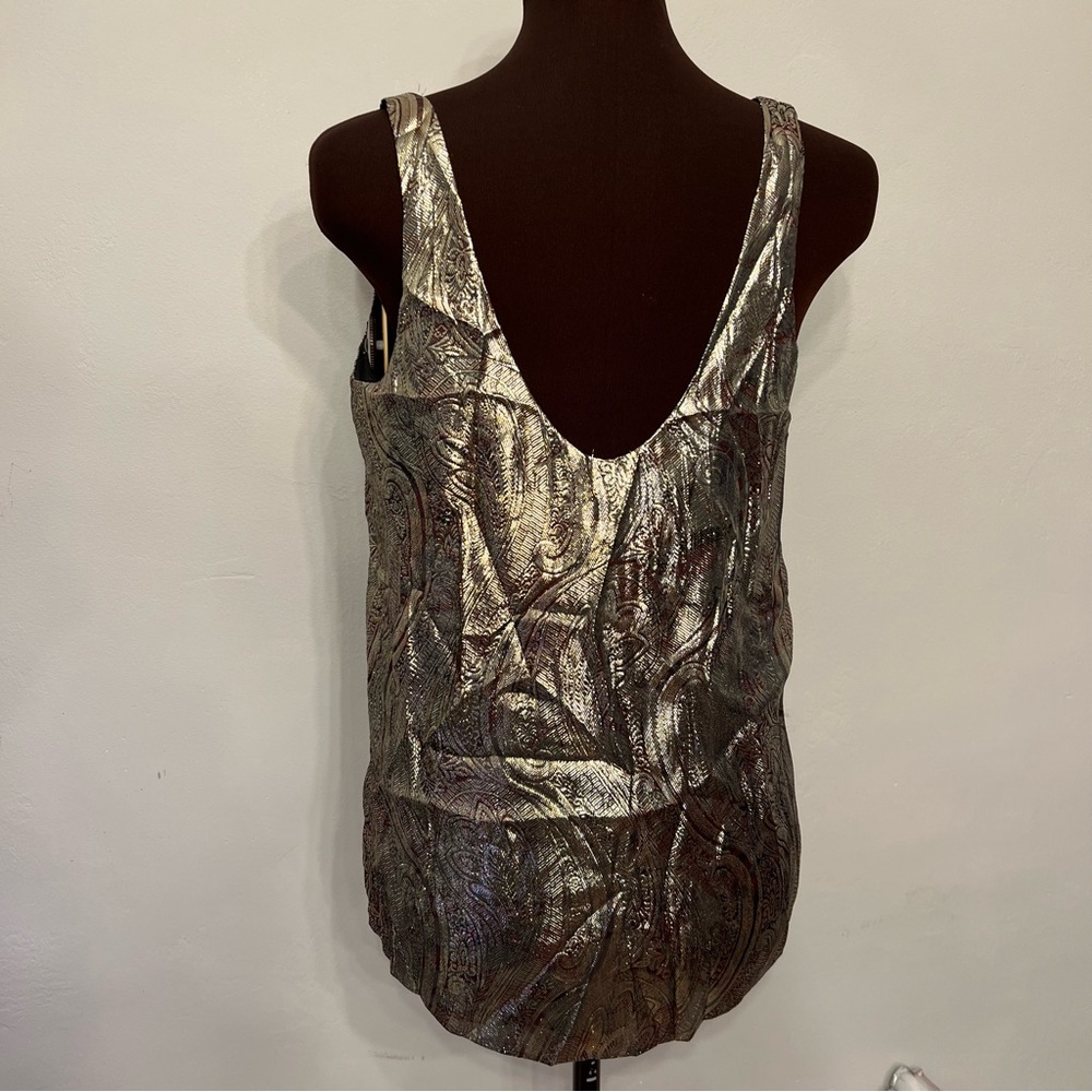 J. Crew Cate Cami Gold Top Tank Metallic paisley, NWT, Size 2 - Picture 7 of 9
